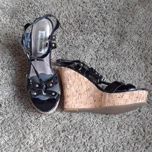 Steve Madden Chunky Patent Black Wedge Heels 6